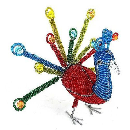 Handmade Colorful Beaded Peacock Handmade and Fair Trade