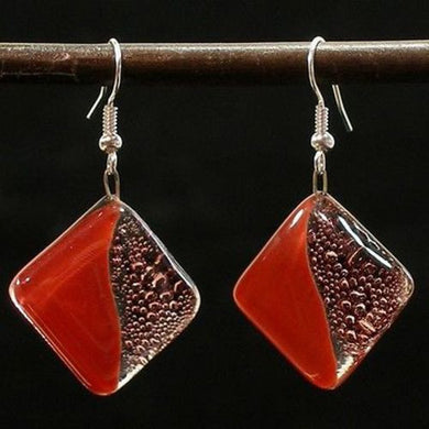 Deep Passion Fused Glass Earrings Handmade and Fair Trade