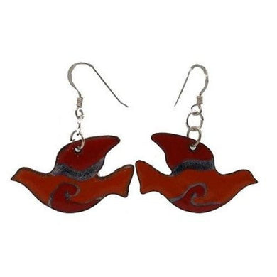 Red Enamel on Copper Peace Dove Earrings Handmade and Fair Trade