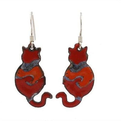 Enamel Cat Earrings- Red Handmade and Fair Trade