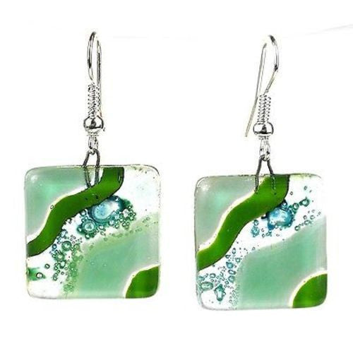 Emerald Isle Fused Glass Earrings Handmade and Fair Trade