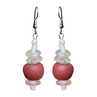 Recycled Pink Poppy Glass Abacus Earrings Handmade and Fair Trade