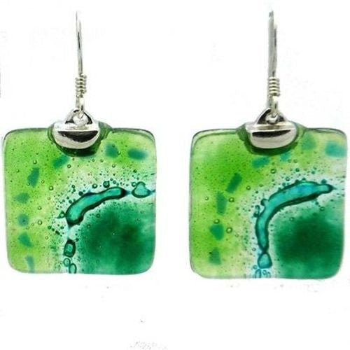 Emerald Sun Glass and Sterling Silver Earrings Handmade and Fair Trade