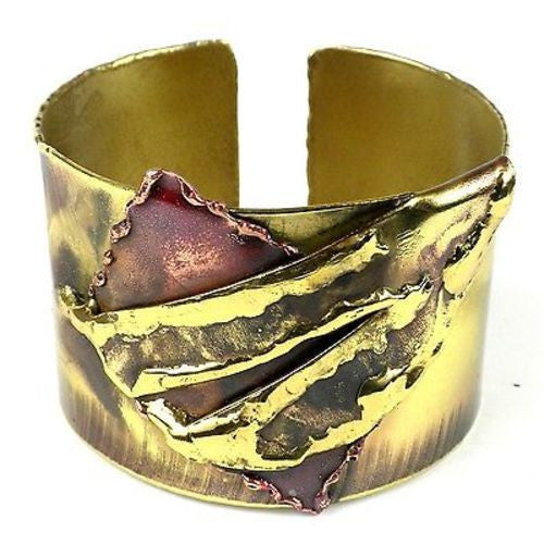 Layered Leaf Copper and Brass Cuff Handmade and Fair Trade
