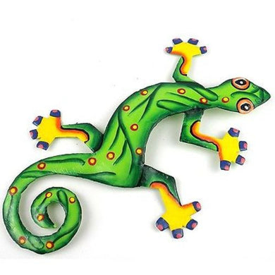 Eight Inch Leaf Green Metal Gecko - Caribbean Craft