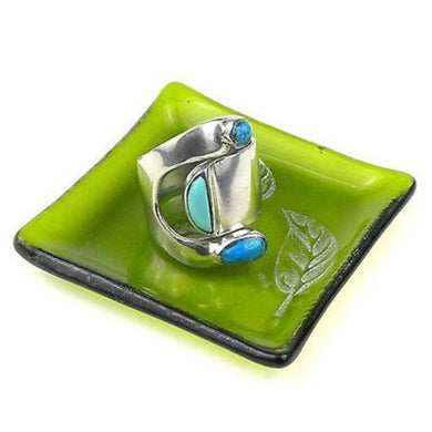 Etched Leaf Recycled Green Glass Ring Tray Handmade and Fair Trade
