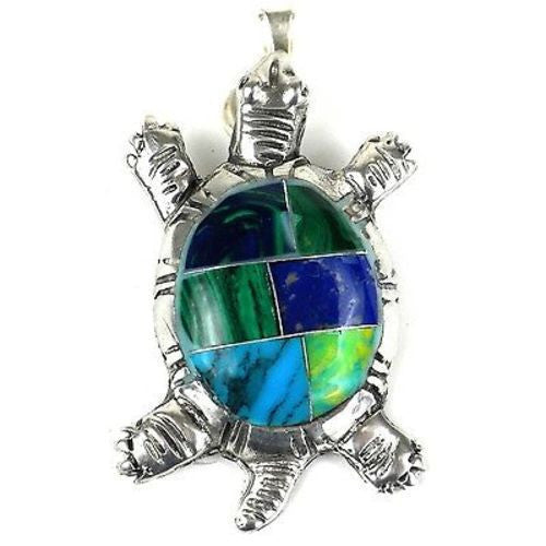 Inlaid Stone Turtle Alpaca Silver Pendant Handmade and Fair Trade