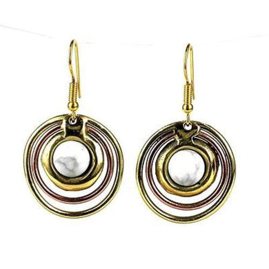 Concentric Howlite Brass and Copper Earrings Handmade and Fair Trade