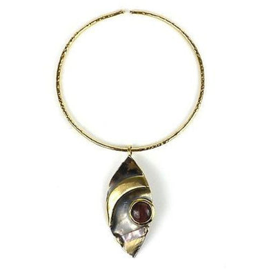 Red Tiger Eye Reflections Copper and Brass Pendant Handmade and Fair Trade