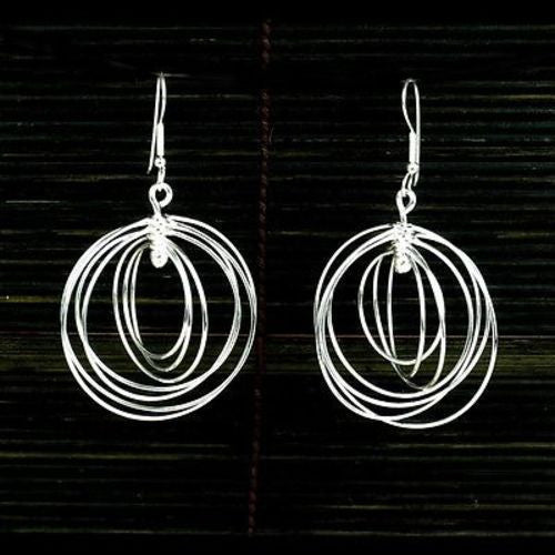 Large Silverplated Seven Circles Earrings Handmade and Fair Trade