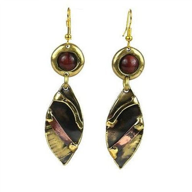 Red Tiger Eye Reflections Copper and Brass Earrings Handmade and Fair Trade