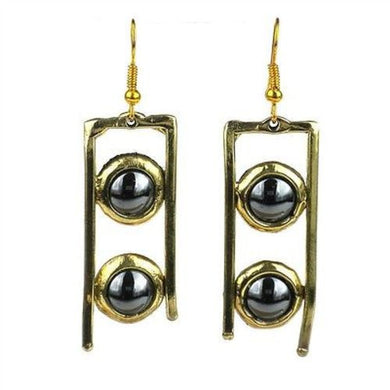 Hematite and Brass Ladder Earrings Handmade and Fair Trade