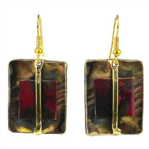 Square on Square Copper and Brass Earrings Handmade and Fair Trade