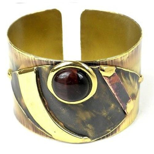 Red Tiger Eye Reflections Copper and Brass Cuff Handmade and Fair Trade