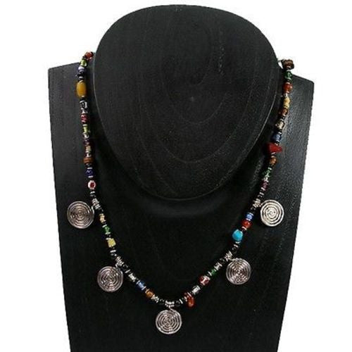 Five Spiral Multicolor Beaded Necklace Handmade and Fair Trade