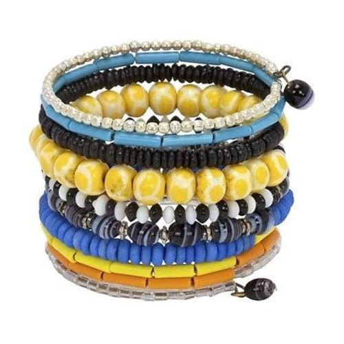 Ten Turn Bead and Bone Bracelet - Multicolored Handmade and Fair Trade