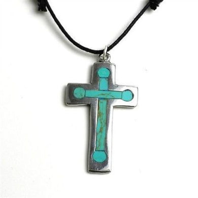 Turquoise and Alpaca Silver Cross Necklace Handmade and Fair Trade