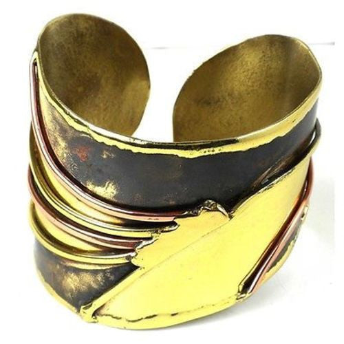 Handcrafted Brass and Copper Sunrays Cuff Handmade and Fair Trade