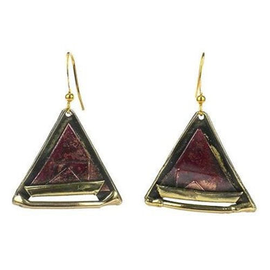 Copper and Brass Triangle Earrings Handmade and Fair Trade