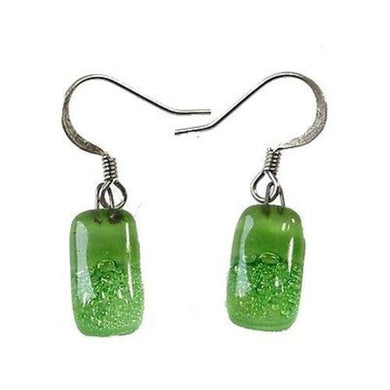Small Rectangular Glass Earrings - Green Bubbles Handmade and Fair Trade