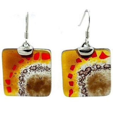 Golden Earth Translucent Square Glass Sterling Silver Earrings Handmade and Fair Trade