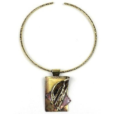 Layered Leaf Copper and Brass Pendant Necklace Handmade and Fair Trade