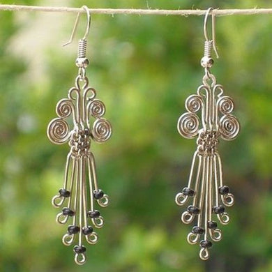 Silverplated Legacy Earrings with Black Beads Handmade and Fair Trade