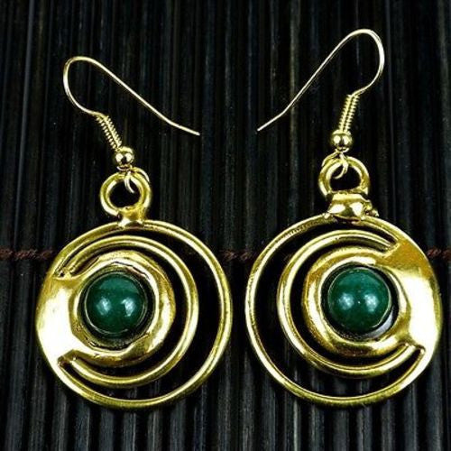 Deep Green Stone Concentric Earrings Handmade and Fair Trade