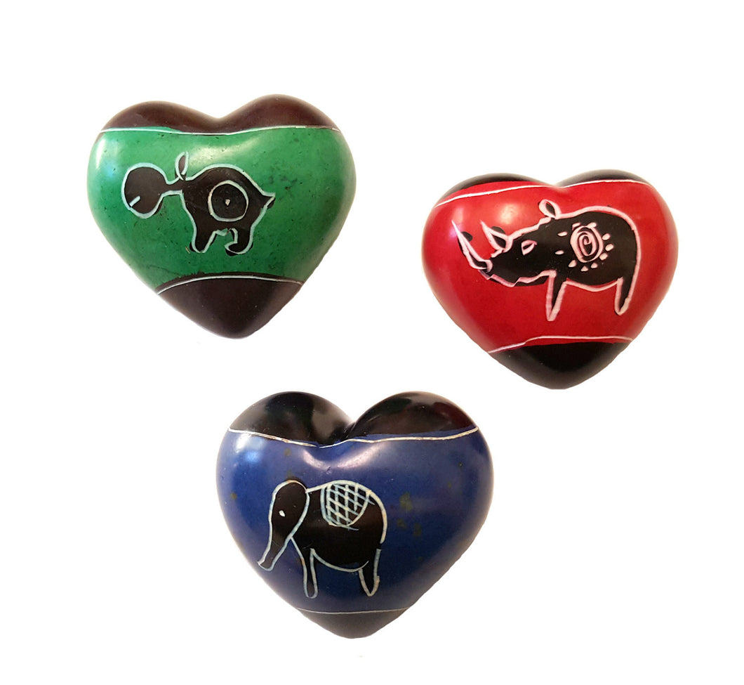 Set of Three Handcrafted Mini Soapstone Hearts - Smolart